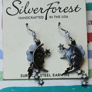 Earrings SURGICAL STEEL EARWIRE DANGLING MOON STAR LIGHTENING CLOUDS